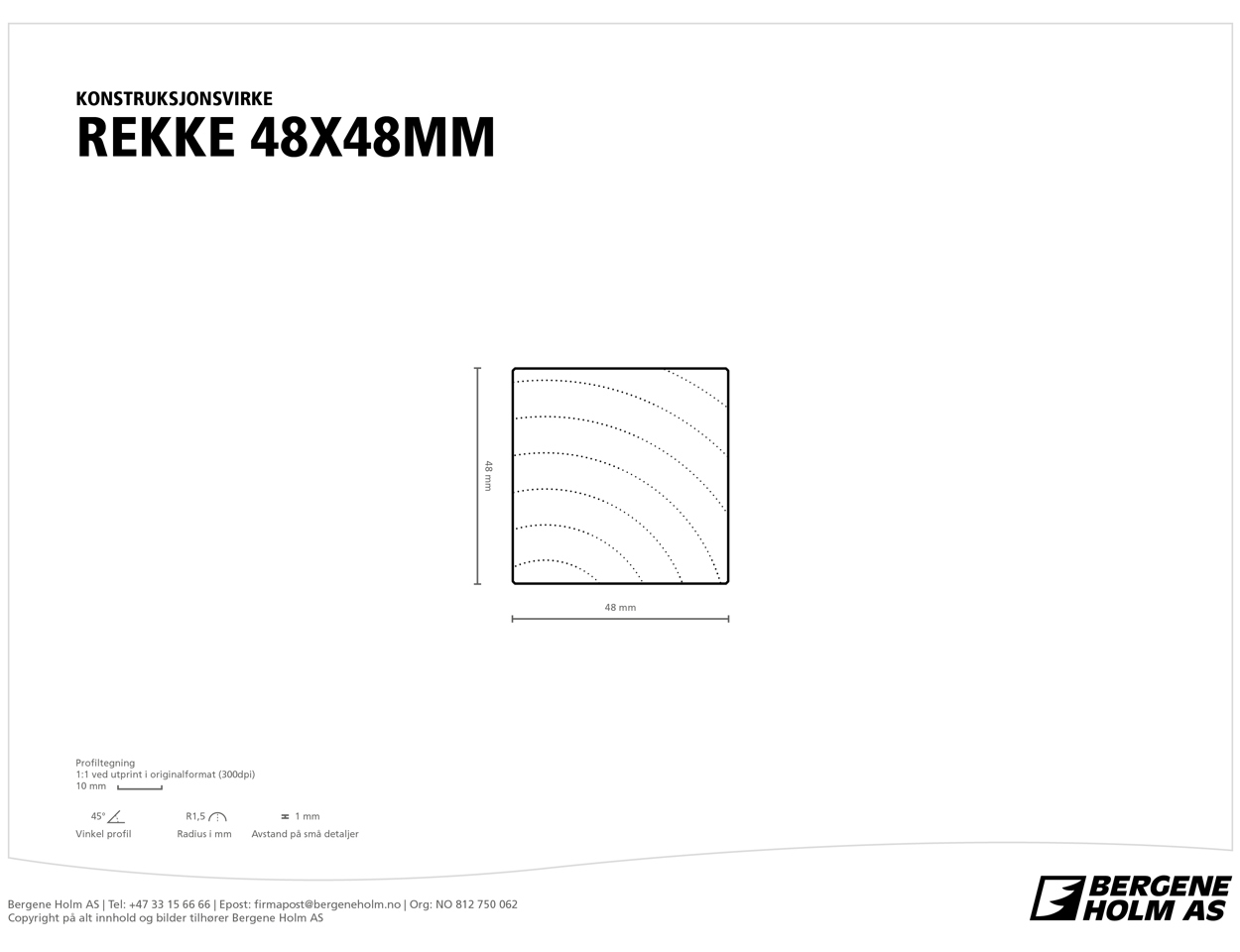 Lekt / rekke - 48 x 48 - Ubehandlet